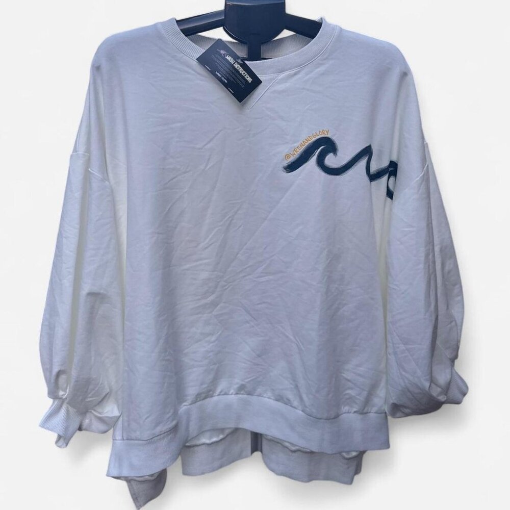 Wren + Glory Beach Time Hand Painted Pullover Sweatshirt NEW W/ TAG Ivory - Picture 2 of 7